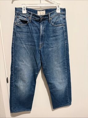 MOTHER High-Rise Relaxed Straight Blue Denim Jeans